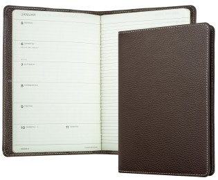 Kalenderbuch DIN A5 für das Jahr 2027 PREMIUM LEDER SOFTGRAIN dunkelbraun (genarbt)